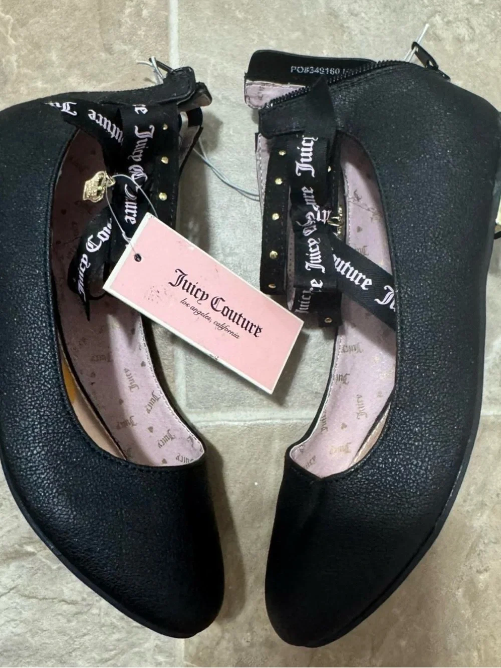 Juicy Couture Black Ankle Tie Ballet Flats